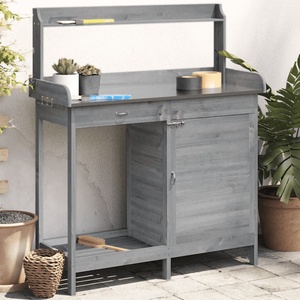 vidaXL Маса за разсаждане с шкаф сива 110, 5x45x124, 5 см масивна ела (156345)