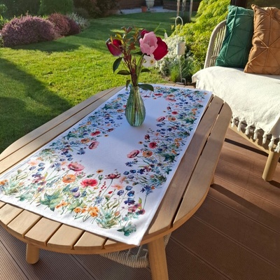 RAEBEL Kvietkový behúň šerpa 5801 biela Polyester 40x90 cm
