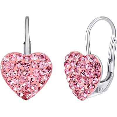 SILVEGO strieborné náušnice srdce ružové so Swarovski kryštálmiBP36011