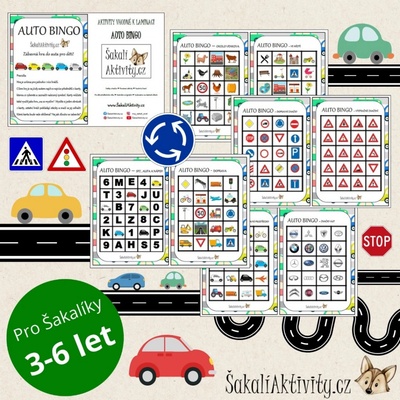 AUTO BINGO Provedení: Polotovar - tištěný + laminovaný + potřebné doplňky