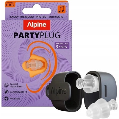 Hudobné štuple do uší Alpine PartyPlug Clear na koncerty, 3 veľkosti