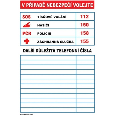 Walteco Důležitá telefonní čísla, 70x100mm, samolepka Množství: 1 ks , 20173