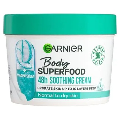 Garnier Body Superfood 48h Soothing Cream Aloe Vera + Magnesium успокояващ крем за тяло за нормална и суха кожа 380 ml за жени