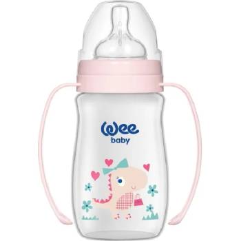 Wee Baby Бебешко шише с дръжки Wee Baby Classic Plus, PP, 150 ml, розово с динозавър (137)