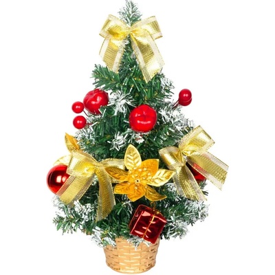 Stromček MagicHome Vianoce, ozdobený, zlato-červený, 30 cm