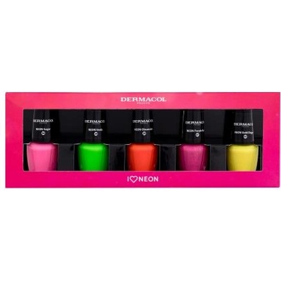 Neon Nail Polish Set подаръчен комплект: лак за нокти Neon Sugar 26 5 ml + лак за нокти Neon Verde 39 5 ml + лак за нокти Neon Obsession 29 5 ml + лак за нокти Neon Purple Rain 41 5 ml + лак за нокти Neon Gold Digger 43 5 ml