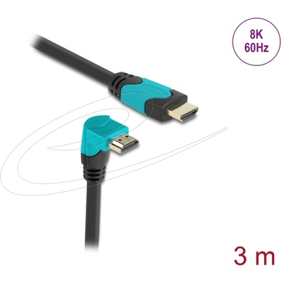Кабел Delock, от HDMI(м) към HDMI(м), 3m, черен, 8K@60Hz, 90° наклонен конектор надолу (86993)