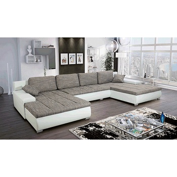 Холна гарнитура Toniks U Uni бяла еко кожа и сива дамаска