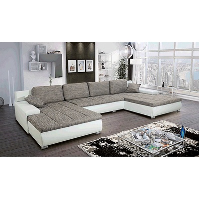 Холна гарнитура Toniks U Uni бяла еко кожа и сива дамаска