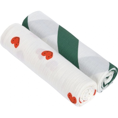 LÄSSIG bavlněné 120x120 cm Swaddle Burp blanket Happy Rascals heart 2 ks