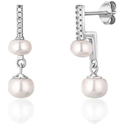 JwL Luxury Pearls nápadité strieborné náušnice s pravými perlami a zirkónmi JL0773