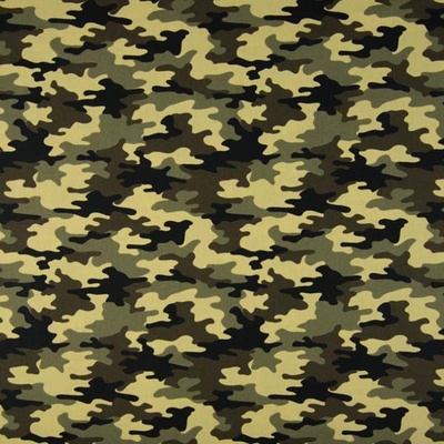 Popelín žlutohnědý army vzor, š.145