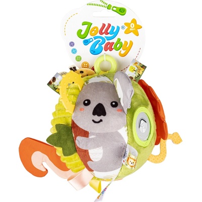 Jollybaby Senzorická plyšová loptička Divočina s hrkálkou, zrkadielkom a hryzátkom 0m+ (5912382)