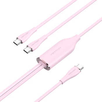 Vention USB-C 2.0/M - 2USB-C/M, (5A, силиконов, розов), 1, 5 м, кабел