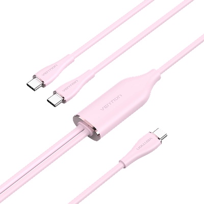 Vention USB-C 2.0/M - 2USB-C/M, (5A, силиконов, розов), 1, 5 м, кабел