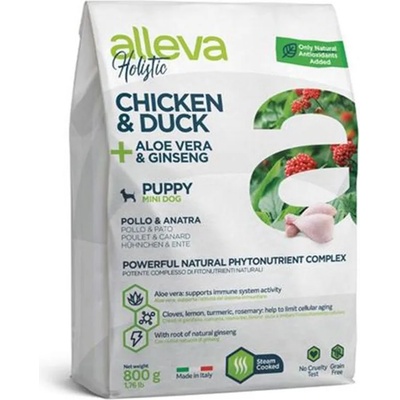 Alleva® holistic (puppy mini) chicken & duck + aloe vera & ginseng - пълноценна храна за млади кученца от миниатюрни и малки породи, както и за бременни и кърмещи кучета, Италия - 0, 800 кг 2196