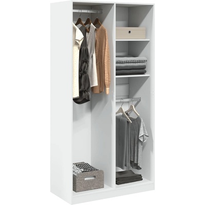 vidaXL Гардероб, бял, 100x50x200 см, инженерно дърво (3307765)