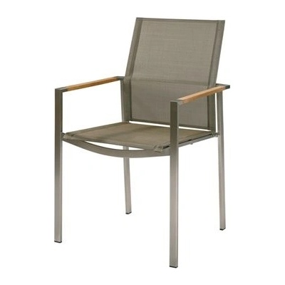 Barlow Tyrie Nerezové stohovatelné jídelní křeslo Mercury, 56 x 57 x 90 cm, rám nerez, výplet textilen charcoal, teakové područky