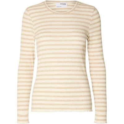 Тениска Selected Anna long sleeve T-shirt - Yellow (Oatmeal / Stripes W Snow White Stripes)