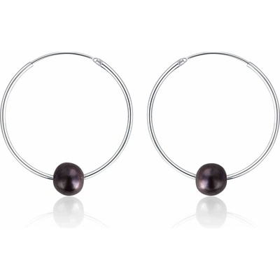 JwL Luxury Pearls stříbrné kruhy s pravými černými perlami JL0632