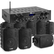 Power Dynamics PV240BT Ozvučovací set 8 ks nástěnných reproduktorů BGO30 a 4zónového zesilovače s Bluetooth, černý
