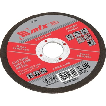 MTX Диск за рязане на метал MTX - 115 x 1, 6 x 22, 2 мм (743289)