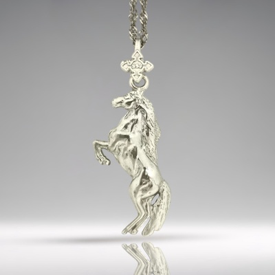 Кон - Мъжки спортен медальон - Класическо сребро 925 - Ръчно изработено бижу/талисман конен спорт - Идеален подарък - ssj