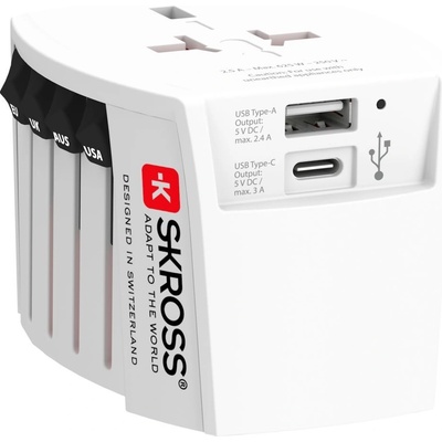 SKROSS cestovní adaptér MUV USB A+C, USB nabíjení 2.4A, univerzální pro 150 zemí – Zbozi.Blesk.cz
