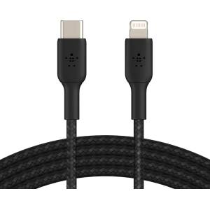 Belkin MFI сертифициран USB-C към Lightning кабел за Apple устройства с Lightning порт - Belkin Braided BoostCharge USB-C to Lightning Cable PD 30W (черен) (200 см) (CAA004bt2MBK)