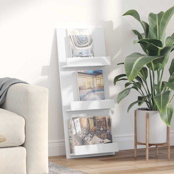 vidaXL Етажерка за списания Бяло 51 x 11 x 102 см Инженерно дърво (899511)