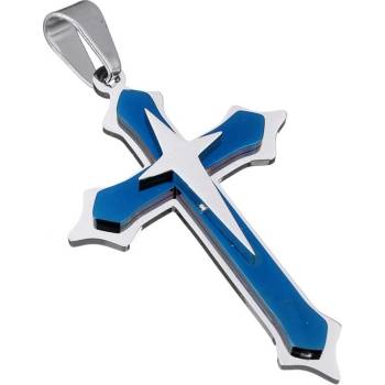 Impress Jewelry Prívesok z chirurgickej ocele krížik Lovin modrý 170629133547BU