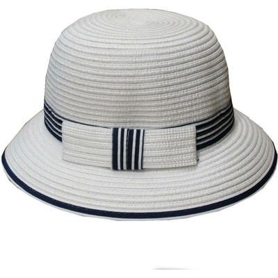 Krumlovanka letní dámský klobouk Cloche s modro bílou stuhou Fa-43482 bílý