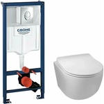 GROHE Комплект за окачена тоалетна чиния Balneo Luna без ръб, капак с плавно затваряне, казанче Grohe Rapid SL и хромиран клапан Grohe Skate Air (G0101010101-2+38721001)