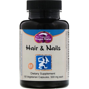 Dragon Herbs Формула за коса и нокти - Противостарееща грижа, 500 mg, 100 капсули (002242 (224) DH)