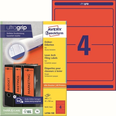 Avery Zweckform L4766-100 na pořadače 61x192 mm 400 ks červené