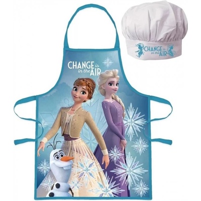Euroswan zástera s kuchárskou čiapkou Ľadové kráľovstvo 2 Frozen 2 motív Anna a Elsa s Olafom