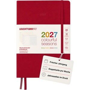Leuchtturm1917 Weekly Calendar & Notebook Dotted Medium (A5) 2027 - Colorful Seasons Red - Calendar Overview 2026/2027/2028 - Planning Overview 01.27-12.28 - 400370 (400370)