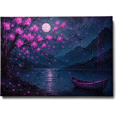 KRAFTHOUSE.EU Moonlit Sakura Lake – obraz na plátno Premium Canvas | 100% bavlna | Různé rozměry Velikost: 70 x 50 cm