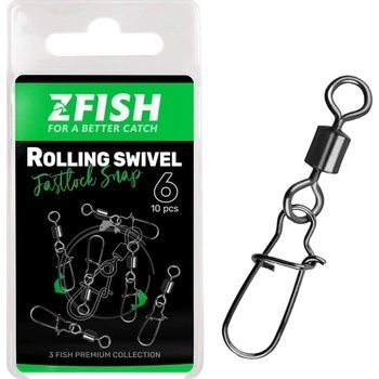 Zfish Karabínka s Obratlíkom Rolling Swivel & Fastlock Snap Vel. 14 10ks