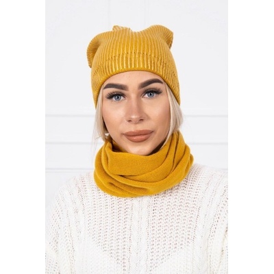 Dámský set čepice a nákrčník MIK139 okrový