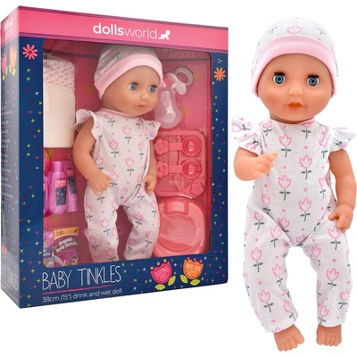 Dolls World Miminko Baby Tinkles 38 cm pije a čůrá + bohaté příslušenství