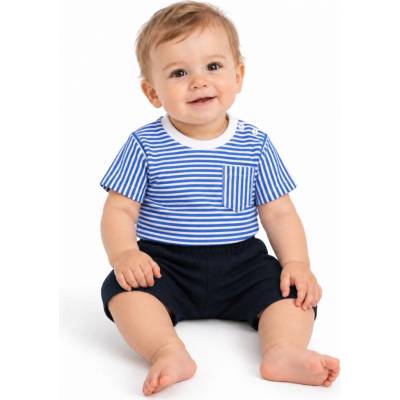 Baby Nellys Tričko s kapsičkou kr. rukáv kraťásky 2D bavlna proužek/granát
