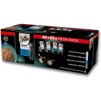 SHEBA Sauce Collection Příchutě ryb v omáčce s lososem bílou rybou tuňákem treskou 40 x 85 g