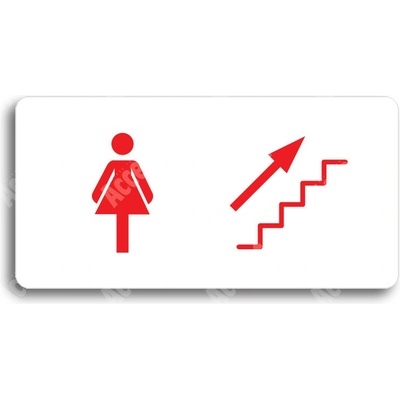 ACCEPT Piktogram WC ŽENY VPRAVO NAHORU - bílá tabulka - barevný tisk bez rámečku