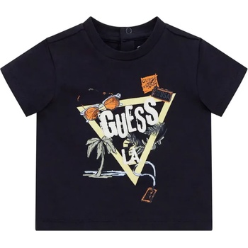 GUESS Тъмно синя тениска с детайли и жълто лого Guess за бебе момче