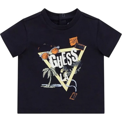 GUESS Тъмно синя тениска с детайли и жълто лого Guess за бебе момче