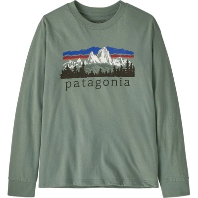 Patagonia Детска блуза с дълъг ръкав Patagonia Kid's L/S Graphic T-Shirt Jumper - Fitz Roy Foothills: Cover Green (704-4321-0913)