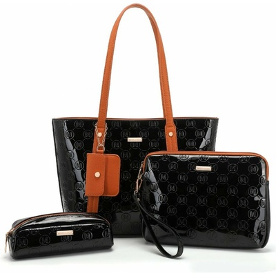 Miss Lulu kabelkový 4 set lesklý s monogramom čierny