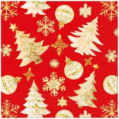 PAW SDL238903 Golden Christmas Tree Red servítky 3V vianočné 20ks 33x33cm