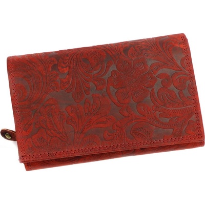 Wild by Loranzo Červená kožená peněženka no. 644 s ornamenty květin